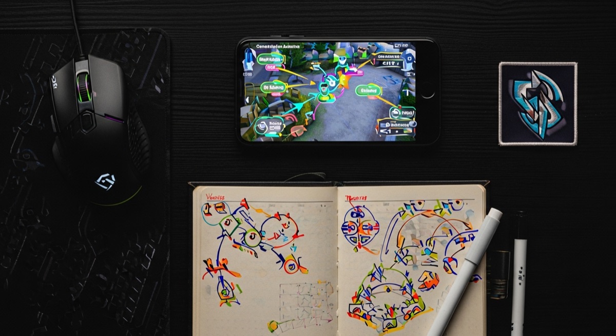 Esports coaching setup with iPhone showing gameplay analysis